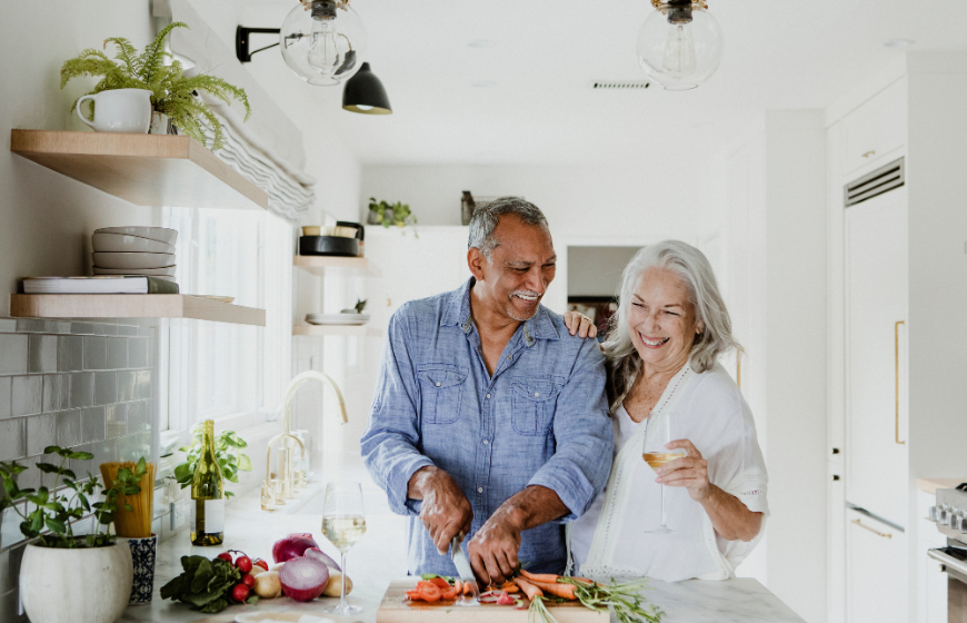 Older Black man cooking diabetic and heart-healthy meals for seniors